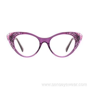 Fashion Women Rhinestone Acetate Optical Frame Glasses